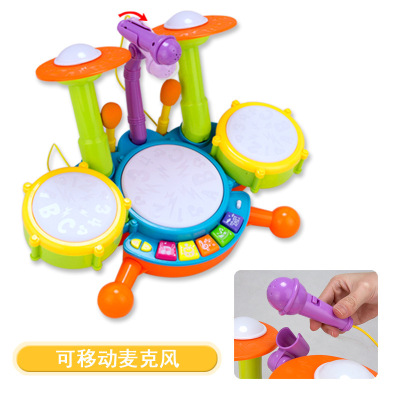 Cross-Border Xie Cheng Drum Set Electric Light Toy Jazz Drum Baby Early Education Educational Music Drum Playing Musical Instrument 6002