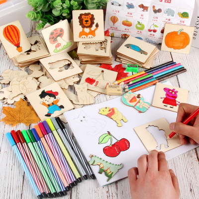 Drawing Template 50 Pieces Hollow Wood Pedology Drawing Tools Graffiti Coloring Painting Template Set Toys