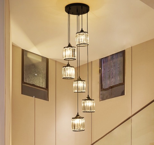 restaurant crystal chandelier modern minimalist duplex staircase hotel villa hall crystal lamp circular lighting