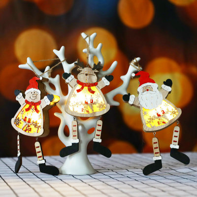 Cross-Border Wholesale Christmas Decorative Lamp Wooden Santa Claus Snowman Elk Small Lights Home Decorations Arrangement Props