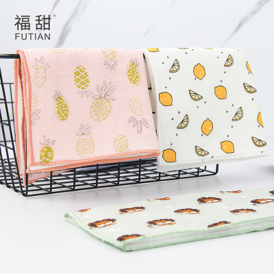 Fu Tian-Cartoon Printed Cotton Gauze Square Scarf Absorbent Soft Baby Saliva Towel Gauze Terry Small Towel