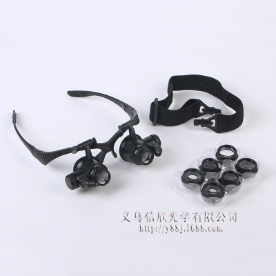 Head-Mounted Glasses Eyes with Magnifying Glass 4 Sets of Lenses with LED Lights Jewelry Antique Inspection Magnifying Glass