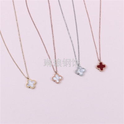 Cross-Border Supply Light Luxury Non-Fading Titanium Steel Pendant Two-Color Double-Sided Clover Clavicle Chain Girls' Necklace Ornament