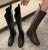 202020new Knight Boots Women's High Square Head over-the-Knee Stretch Shorty Long Boots Slimming 3cm Thin Brown