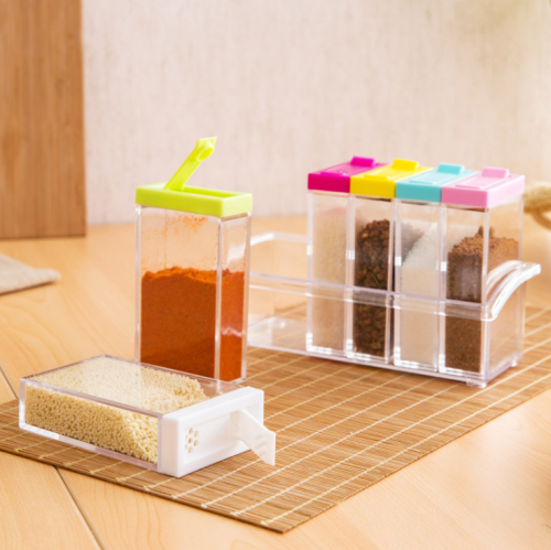 cross-border kitchen food grade seasoning box transparent plastic kitchen supplies seasoning jar suit