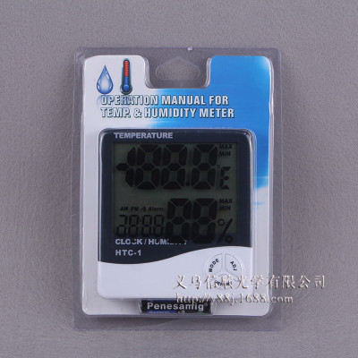 Hot New Electronic Thermometer Fashion Home with Clock Htc-1 Small Size Electronic Hygrometer Wholesale