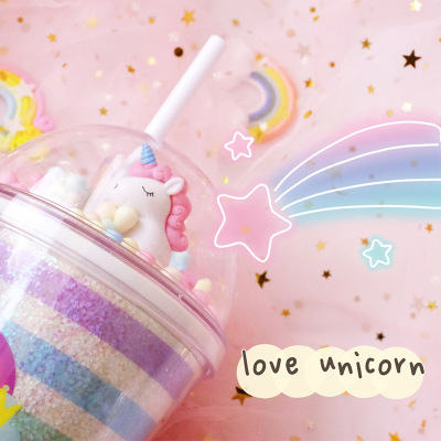 Girlwill Integrated Unicorn Straw Cup Cute Children's Cups Creative Plastic Cup Gift Cup Customization