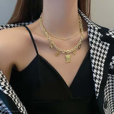 Five-Pointed Star Double-Layer Pendant Necklace Female Fashion Special-Interest Design Sense 2020 New Ins Popular Net Red Necklace