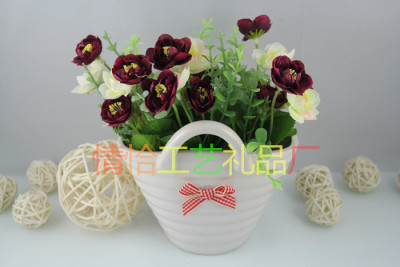 Ceramic Large Hanging Basket 5 round Rose Small Bonsai Decorations Living Room Desk Decoration Flowers Artificial Flower