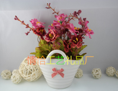 Ceramic Large Hanging Basket French Lilac Small Bonsai Decorations Living Room Desk Decoration Flowers Artificial Flower