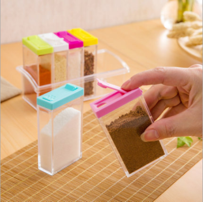 Transparent Plastic Seasoning Box Seasoning Bottle Six-Piece Set Salt MSG Seasoning Jar Seasoning Box 6 Grid