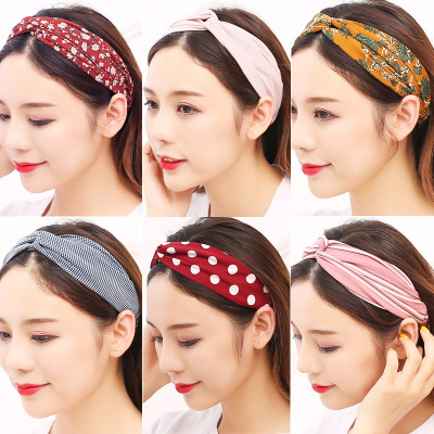 Korean Style Spring and Summer New Fashion Fabric Plaid Cross Headwrap Headband Korean Hairpin Headband Fresh Headdress Women