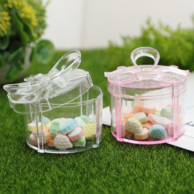 Creative Cylindrical Transparent Bow Cover Wedding Candies Box PS Food Grade Material Plastic Gift Box Hand Gift Box