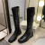 Brown Patent Leather Knight Boots Women's High Boots 2020 New Long Boots Side Zipper Black Long Boots Mid Heel Square Toe