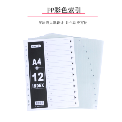 Factory Wholesale High Quality 11 Holes All Gray with Words 12 Pages Index Page A4 Classification Page Loose Leaf Pp Partition Page