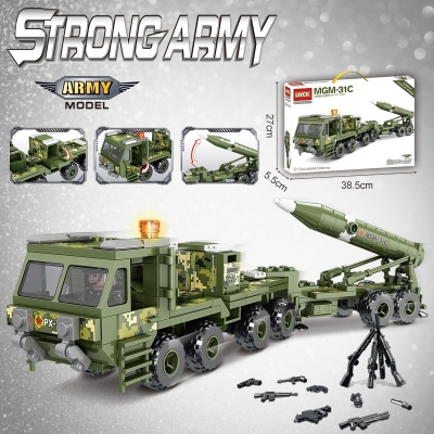Lewan 90005 Missile Truck Military Children's Toys Men's Compatible Lego Building Blocks Puzzle Insert and Assemble Small Particles