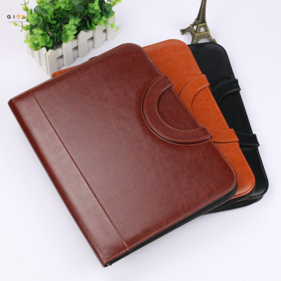 Business Imitation Leather Multifunctional A4 Manager Clip Pu Calculator Zipper Bag Portable Belt Folder Custom Logo