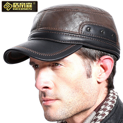 Outdoor Middle-Aged and Elderly Men's Fleece Imitation Leather Hat Cold Protection in Winter Flat-Top Cap AliExpress Peaked Cap Wholesale