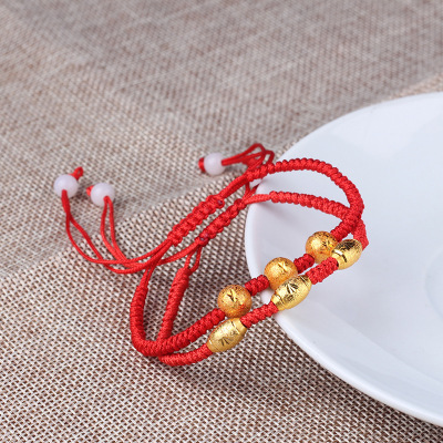 Color Protection Golden Balls Lucky Beads This Animal Year Red Rope Bracelet Three Golden Balls Handmade 2 Yuan Shop Stall Supply Wholesale