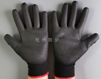 Black 13-Pin Nylon Pu Coated Palm Coated Dipped Gloves Non-Slip Dustproof Working Gloves