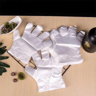 Disposable PE Gloves Catering and Beauty Hairdressing Transparent Film Gloves Thickened Plastic Environmental Protection Non-Slip Wear-Resistant