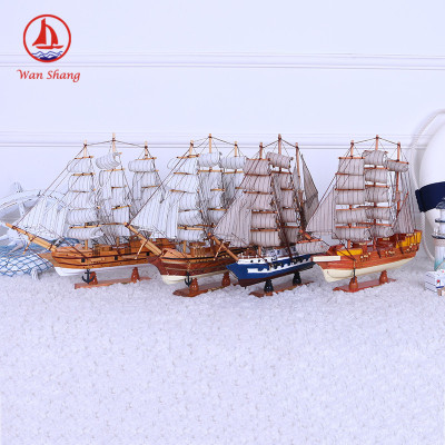 Wooden Craftwork Home Ornament Furnishing Handmade Boat Mediterranean Style Wooden Sailboat Decoration Sailing Boat Model