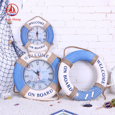 Earth Sea 20cm Life-Saving Swimming Ring Wall Hanging Window Bar Fishing Net with Clock Pendent Ornaments Wholesale