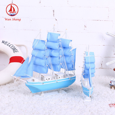 Small 20cm Blue Sailboat Handmade Simulation Ship Model Crafts Decoration Desk Ornaments Factory Wholesale