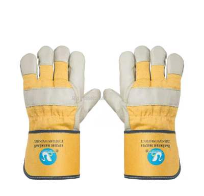Yellow Glue Velvet Cowhide Gloves Velvet Calf Leather Work Gloves Supply Customizable Logo