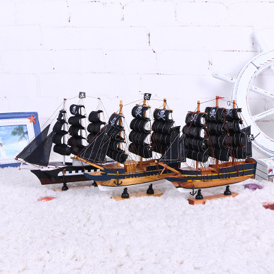 24cm Pirate Ship Sailing Boat in the Sea Style Decoration Creative Ship Model Crafts Wooden Boat Ornaments Wholesale