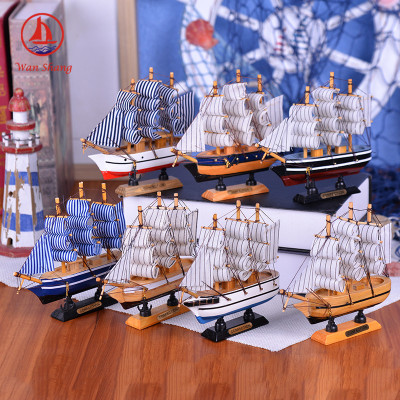 Creative Crafts Painted Small Sailboat 16*4*15.3 Desk Ornaments Simulation Boat Handmade Log Decoration Model