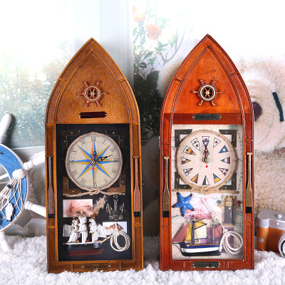 Creative New Mediterranean Boat Wall-Mounted Key Box Ocean Series Home Decoration Wooden Craftwork Wholesale
