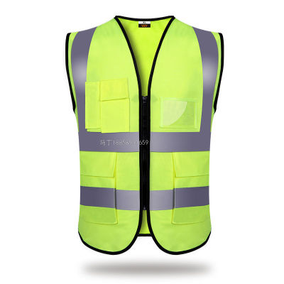 Reflective Vest Jacket Protective Clothing Construction Workers Reflective Vest Multi-Pocket Riding Traffic Customizable Logo