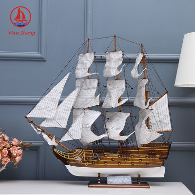 Painted Sailboat Handmade Crafts Simulation Sailboat Decoration Log Multi-Color Assembly Decoration Office Sailboat