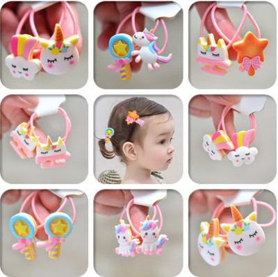 Unicorn Star Rainbow Candy Hair Rope Rubber Band Children Hair Accessories Headwear Baby Small Hair Ring Factory Wholesale Price