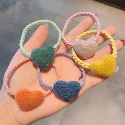 New Korean Style Plush Loving Heart Rubber Band Wool Peach Heart Hair Band Small Braid Hair Rope Fresh and Cute Headband Taobao Gift