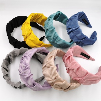 Dongdaemun Korean Style Wrinkle 8-Color Textured Chiffon Headband Ins Internet Hot Fresh Wide Pleated Headband