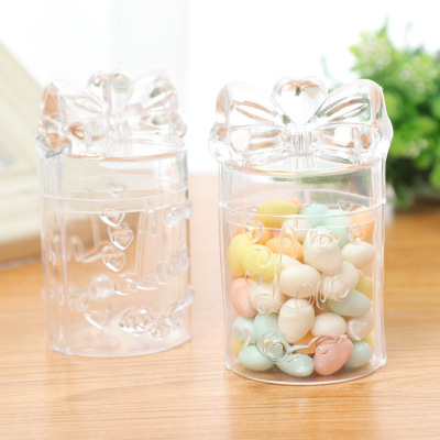 Western Style New Cylindrical Bow Transparent Small Cardboard Storage Box Crystal Mud Packing Box PS Height Transparent and Creative Candy Box