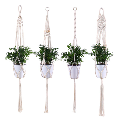 Cross-Border Hot Selling Cotton and Linen Hand-Woven Hanging Basket Gardening Balcony Flowerpot Plant Net Bag Creative Hang Rope