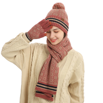 New Winter Set Warm Amazon Foreign Trade Cross-Border Acrylic Three-Piece Wool Hat Scarf Gloves