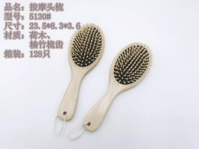 Lotus Wood Handle Massage Comb, Bamboo Comb Teeth.