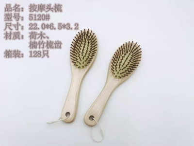 Head Lotus Wooden Handle Massage Comb, Bamboo Comb Teeth.