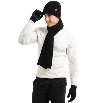 Cross-Border Manufacturers Specially Provide European and American Men's and Women's Knitted Wool Thickened Scarf Hat Gloves to Keep Warm Set Three-Piece Set