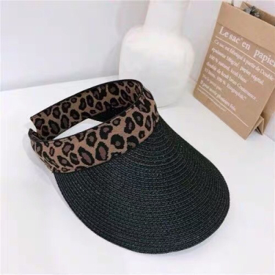 Hat Female Summer Visor Hat All-Matching Sun Hat Korean Fashion Trendy Sun Hat Big Brim Straw Hat Beach Leopard Print