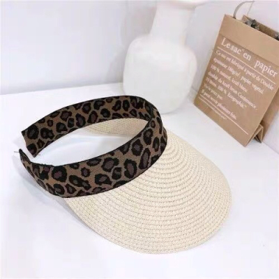 Hat Female Summer Visor Hat All-Matching Sun Hat Korean Fashion Trendy Sun Hat Big Brim Straw Hat Beach Leopard Print