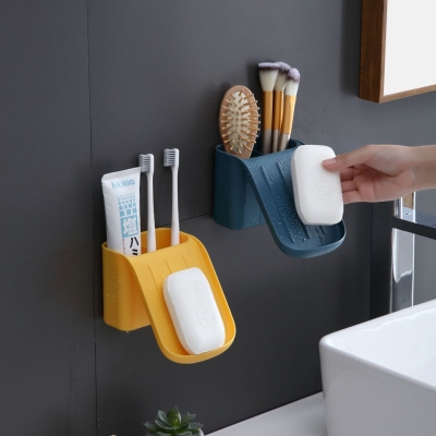 J75-JZ2006318 Creative Drain Soap Holder Multi-Functional Wall-Mounted Punch-Free Soap Storage Rack