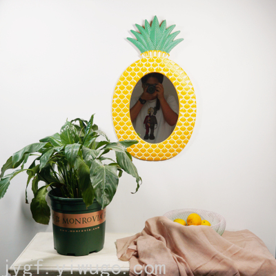 Nordic Ins Golden Pineapple Mirror Wall Decoration Creative Living Room Bedroom Decorative Painting for Hallway Wall Wooden Hanger