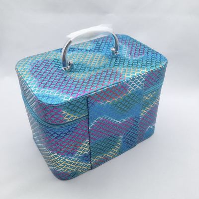 Factory Direct Sales Multifunctional Fish Scale Laser Square Cosmetic Case Three-Piece Portable Cosmetic Bag Waterproof Storage Bag