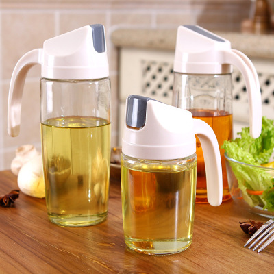 Creative Automatic Opening and Closing Oil Bottle with Lid Kitchen Multi-Purpose Transparent and Dustproof Leak-Proof Glass Oil Pot Oil & Vinegar Bottle Oil Tank Pot