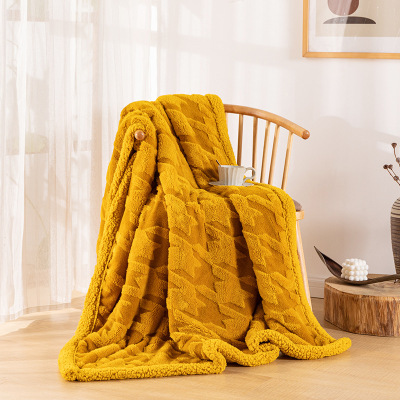 2020 New Houndstooth Series Skin-Friendly Solid Color Velvet Blanket Thickened Jacquard Lambswool Thermal Blanket Wholesale